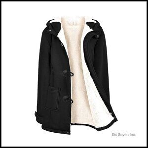 Sherpa Lined Winter Coat Horn Button Fleece Jacket Zip Up Hoodie